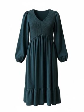 Smocked Bodice Tiered Midi
Dress Size S Emerald Teal‎ Green
NWOT